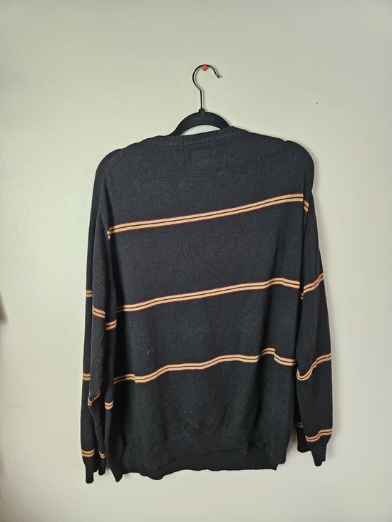 Harbor Bay Black Crewneck Sweater with Tan Stripes - Picture 2 of 3